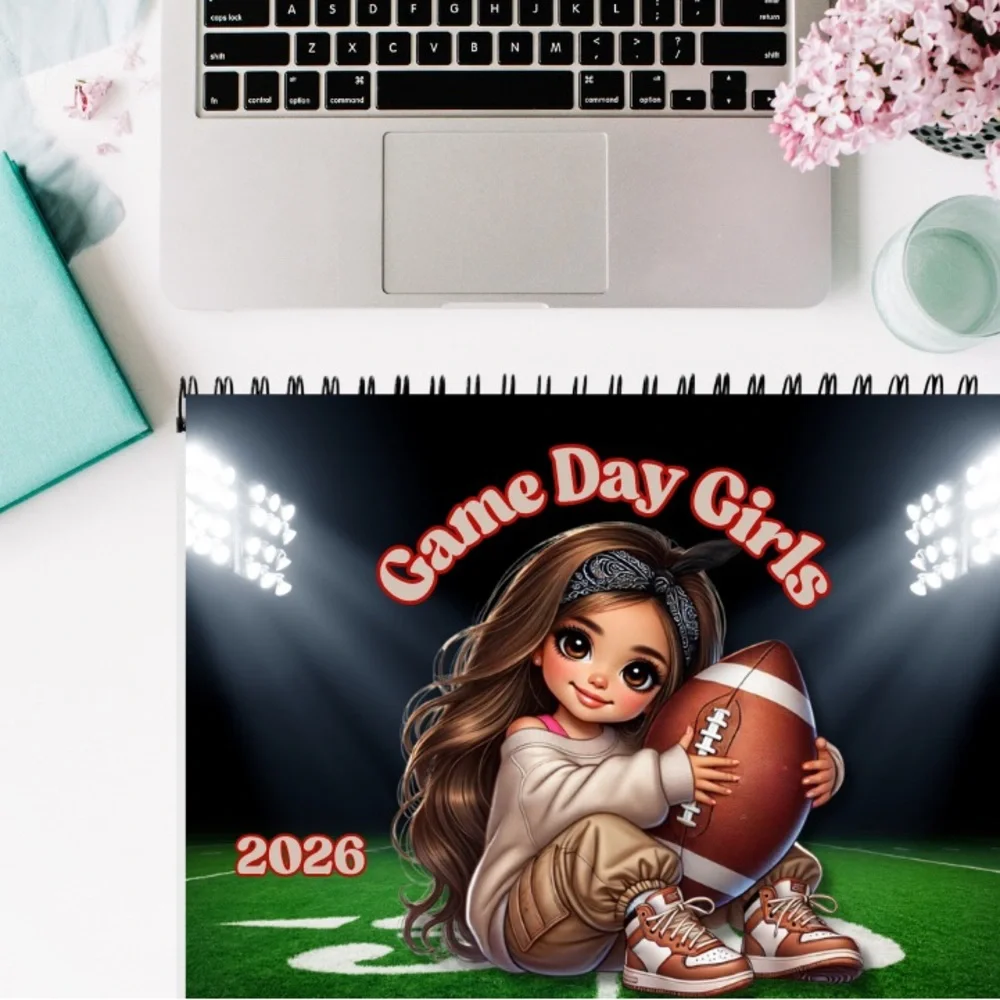Game Day CutiePie Girls Football Fan 2026 12 Month Calendar.